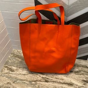 Banana Republic Orange Leather Tote; detachable small leather pouch; good